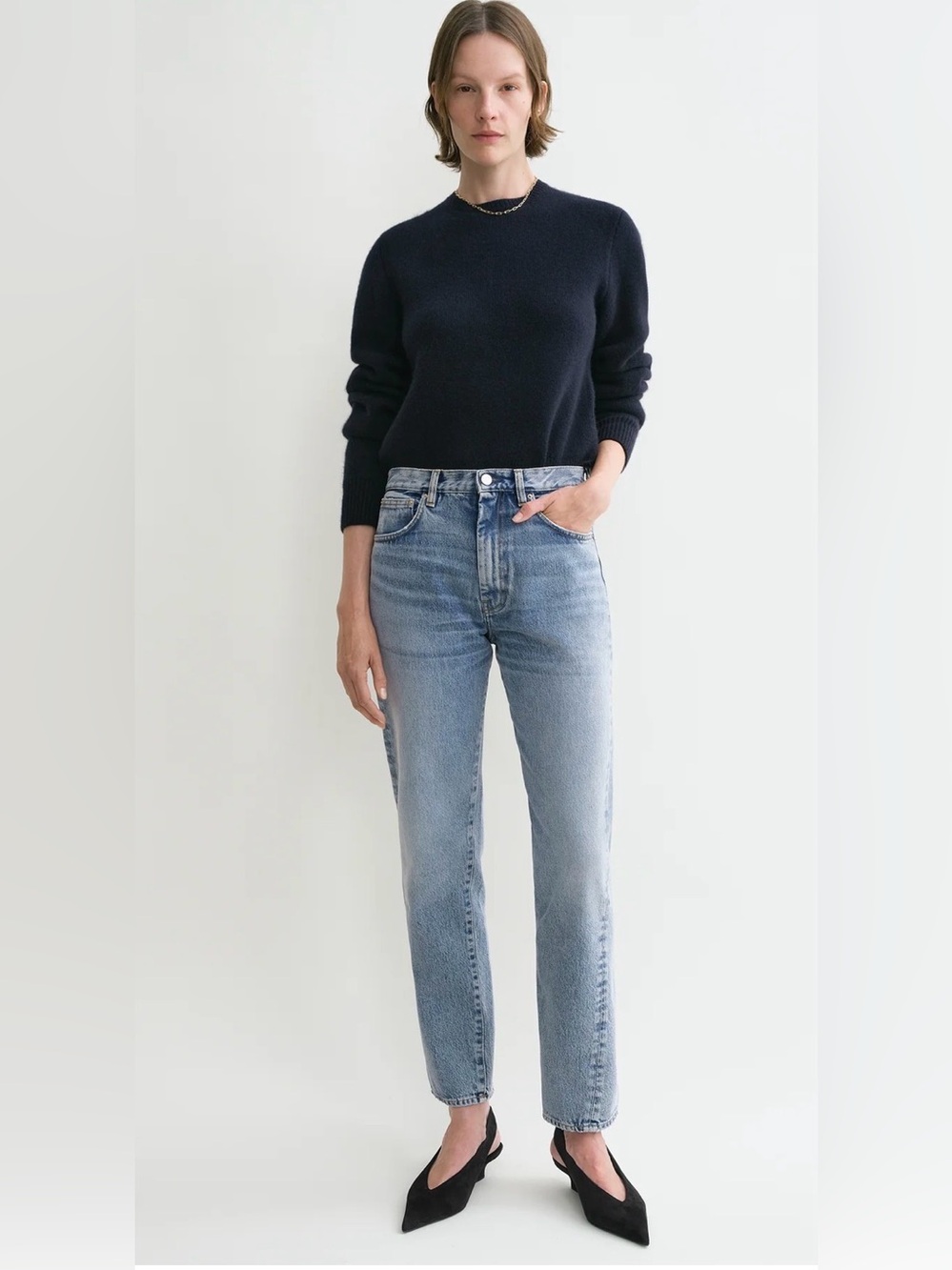 Toteme twisted seam High-Rise Straight Leg Women’s Jeans in medium blue 26”x30”